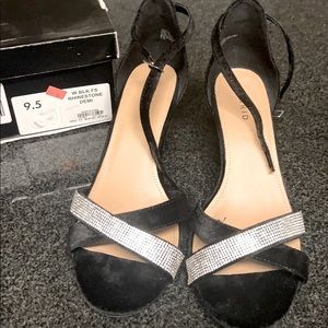 Black and silver rhinestone wedge heels 9.5 Wide